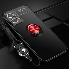 Realme 9 5G用極薄ソフトケース シリコンケース 耐衝撃 全面保護 アンド指輪 マグネット式 バンパー SD3 Realme レッド・ブラック