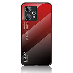 Realme 9 Pro+ Plus 5G用ハイブリットバンパーケース プラスチック 鏡面 虹 グラデーション 勾配色 カバー LS1 Realme レッド