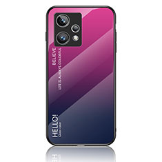 Realme 9 Pro+ Plus 5G用ハイブリットバンパーケース プラスチック 鏡面 虹 グラデーション 勾配色 カバー LS1 Realme ローズレッド