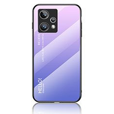 Realme 9 Pro+ Plus 5G用ハイブリットバンパーケース プラスチック 鏡面 虹 グラデーション 勾配色 カバー LS1 Realme ラベンダー