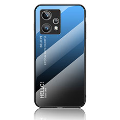 Realme 9 Pro+ Plus 5G用ハイブリットバンパーケース プラスチック 鏡面 虹 グラデーション 勾配色 カバー LS1 Realme ネイビー