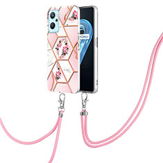 Realme 9i 4G用シリコンケース ソフトタッチラバー バタフライ パターン カバー 携帯ストラップ Y02B Realme ピンク