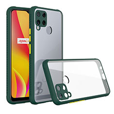 Realme C15用ハイブリットバンパーケース クリア透明 プラスチック 鏡面 カバー Realme モスグリー