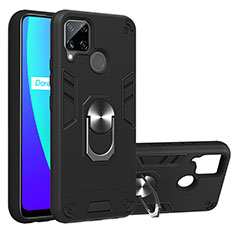 Realme C15用ハイブリットバンパーケース プラスチック アンド指輪 マグネット式 S01 Realme ブラック