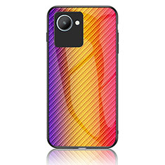 Realme C30用ハイブリットバンパーケース プラスチック 鏡面 虹 グラデーション 勾配色 カバー LS2 Realme オレンジ