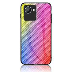 Realme C30s用ハイブリットバンパーケース プラスチック 鏡面 虹 グラデーション 勾配色 カバー LS2 Realme ピンク
