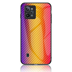 Realme C31用ハイブリットバンパーケース プラスチック 鏡面 虹 グラデーション 勾配色 カバー LS2 Realme オレンジ