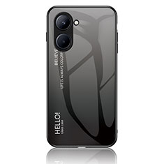Realme C33 (2023)用ハイブリットバンパーケース プラスチック 鏡面 虹 グラデーション 勾配色 カバー LS1 Realme ダークグレー