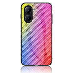 Realme C33 (2023)用ハイブリットバンパーケース プラスチック 鏡面 虹 グラデーション 勾配色 カバー LS2 Realme ピンク