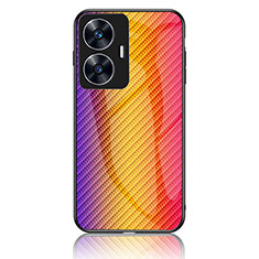 Realme C55用ハイブリットバンパーケース プラスチック 鏡面 虹 グラデーション 勾配色 カバー LS2 Realme オレンジ