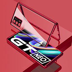 Realme GT Neo 2T 5G用ケース 高級感 手触り良い アルミメタル 製の金属製 360度 フルカバーバンパー 鏡面 カバー Realme レッド
