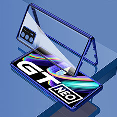 Realme GT Neo 2T 5G用ケース 高級感 手触り良い アルミメタル 製の金属製 360度 フルカバーバンパー 鏡面 カバー Realme ネイビー