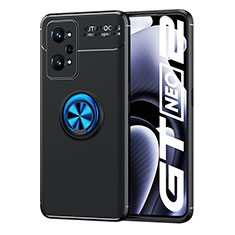 Realme GT Neo 3T 5G用極薄ソフトケース シリコンケース 耐衝撃 全面保護 アンド指輪 マグネット式 バンパー SD2 Realme ネイビー・ブラック