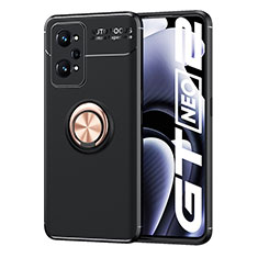 Realme GT Neo 3T 5G用極薄ソフトケース シリコンケース 耐衝撃 全面保護 アンド指輪 マグネット式 バンパー SD2 Realme ゴールド・ブラック
