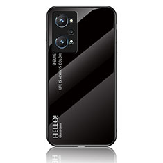 Realme GT Neo 3T 5G用ハイブリットバンパーケース プラスチック 鏡面 虹 グラデーション 勾配色 カバー LS1 Realme ブラック
