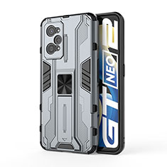 Realme GT Neo2 5G用ハイブリットバンパーケース スタンド プラスチック 兼シリコーン カバー マグネット式 KC3 Realme グレー