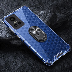 Realme GT Neo3 5G用360度 フルカバーハイブリットバンパーケース クリア透明 プラスチック 鏡面 アンド指輪 マグネット式 AM1 Realme ネイビー