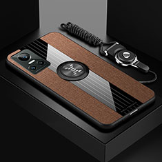 Realme GT Neo3 5G用極薄ソフトケース シリコンケース 耐衝撃 全面保護 アンド指輪 マグネット式 バンパー X03L Realme ブラウン