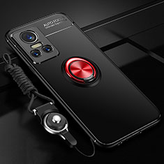 Realme GT Neo3 5G用極薄ソフトケース シリコンケース 耐衝撃 全面保護 アンド指輪 マグネット式 バンパー SD3 Realme レッド・ブラック