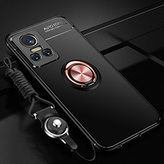 Realme GT Neo3 5G用極薄ソフトケース シリコンケース 耐衝撃 全面保護 アンド指輪 マグネット式 バンパー SD3 Realme ゴールド・ブラック