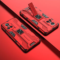 Realme GT Neo3 5G用ハイブリットバンパーケース スタンド プラスチック 兼シリコーン カバー マグネット式 KC1 Realme レッド