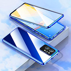 Realme GT2 5G用ケース 高級感 手触り良い アルミメタル 製の金属製 360度 フルカバーバンパー 鏡面 カバー Realme ネイビー