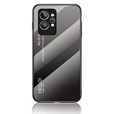 Realme GT2 Pro 5G用ハイブリットバンパーケース プラスチック 鏡面 虹 グラデーション 勾配色 カバー LS1 Realme ダークグレー