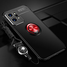 Realme GT2 Pro 5G用極薄ソフトケース シリコンケース 耐衝撃 全面保護 アンド指輪 マグネット式 バンパー SD3 Realme レッド・ブラック