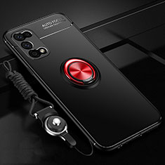 Realme Narzo 30 Pro 5G用極薄ソフトケース シリコンケース 耐衝撃 全面保護 アンド指輪 マグネット式 バンパー Realme レッド・ブラック