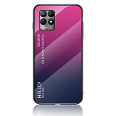 Realme Narzo 50 4G用ハイブリットバンパーケース プラスチック 鏡面 虹 グラデーション 勾配色 カバー LS1 Realme ローズレッド