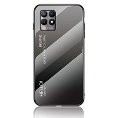 Realme Narzo 50 4G用ハイブリットバンパーケース プラスチック 鏡面 虹 グラデーション 勾配色 カバー LS1 Realme ダークグレー