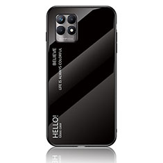 Realme Narzo 50 4G用ハイブリットバンパーケース プラスチック 鏡面 虹 グラデーション 勾配色 カバー LS1 Realme ブラック