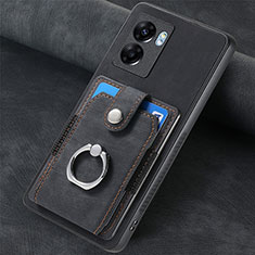 Realme Narzo 50 5G用シリコンケース ソフトタッチラバー レザー柄 カバー SD1 Realme ブラック