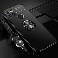 Realme Narzo 50A用極薄ソフトケース シリコンケース 耐衝撃 全面保護 アンド指輪 マグネット式 バンパー SD3 Realme ブラック
