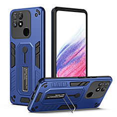 Realme Narzo 50A用ハイブリットバンパーケース スタンド プラスチック 兼シリコーン カバー H01P Realme ネイビー