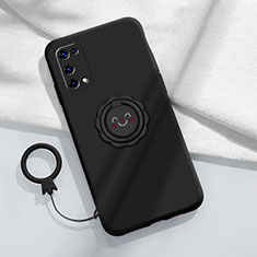 Realme Q2 Pro 5G用極薄ソフトケース シリコンケース 耐衝撃 全面保護 アンド指輪 マグネット式 バンパー Realme ブラック