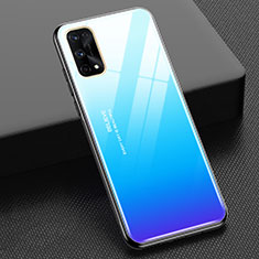 Realme Q2 Pro 5G用ハイブリットバンパーケース プラスチック 鏡面 虹 グラデーション 勾配色 カバー Realme ブルー