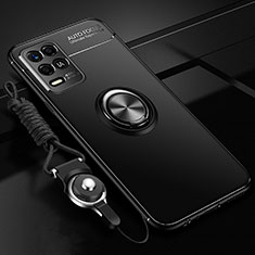 Realme V13 5G用極薄ソフトケース シリコンケース 耐衝撃 全面保護 アンド指輪 マグネット式 バンパー SD3 Realme ブラック