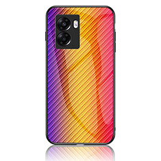 Realme V23 5G用ハイブリットバンパーケース プラスチック 鏡面 虹 グラデーション 勾配色 カバー LS2 Realme オレンジ