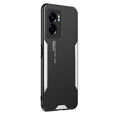 Realme V23 5G用ケース 高級感 手触り良い アルミメタル 製の金属製 兼シリコン カバー Realme シルバー