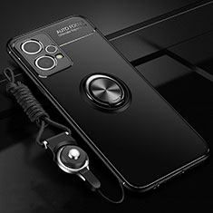 Realme V25 5G用極薄ソフトケース シリコンケース 耐衝撃 全面保護 アンド指輪 マグネット式 バンパー SD3 Realme ブラック