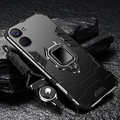 Realme V30 5G用ハイブリットバンパーケース プラスチック アンド指輪 マグネット式 R01 Realme ブラック