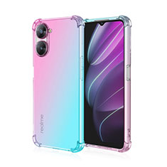 Realme V30 5G用極薄ソフトケース グラデーション 勾配色 クリア透明 Realme シアン