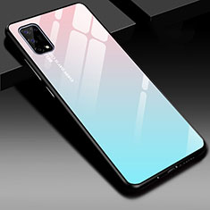 Realme V5 5G用ハイブリットバンパーケース プラスチック 鏡面 カバー Realme ライトブルー