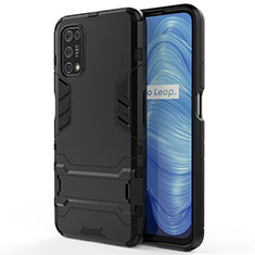 Realme V5 5G用ハイブリットバンパーケース スタンド プラスチック 兼シリコーン カバー A01 Realme ブラック