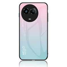 Realme V50s 5G用ハイブリットバンパーケース プラスチック 鏡面 虹 グラデーション 勾配色 カバー LS1 Realme シアン