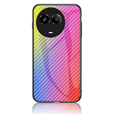 Realme V50s 5G用ハイブリットバンパーケース プラスチック 鏡面 虹 グラデーション 勾配色 カバー LS2 Realme ピンク