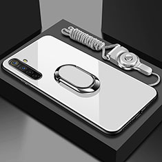 Realme X2用ハイブリットバンパーケース プラスチック 鏡面 カバー アンド指輪 マグネット式 Realme ホワイト
