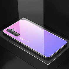 Realme X2用ハイブリットバンパーケース プラスチック 鏡面 虹 グラデーション 勾配色 カバー Realme パープル