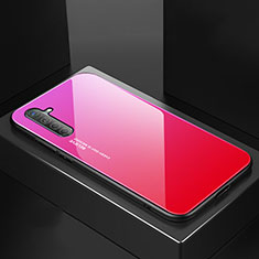 Realme X2用ハイブリットバンパーケース プラスチック 鏡面 虹 グラデーション 勾配色 カバー Realme ピンク